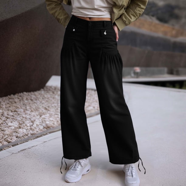 WILLBEST Jeans Mujer Pantalones Vaqueros Casuales para Mujer, de Tiro Medio, Holgados, de Pierna Ancha y Con Volantes, Diseño Plisado para Salidas de Primavera y Otoño, Cómodos y 2025. XXXL