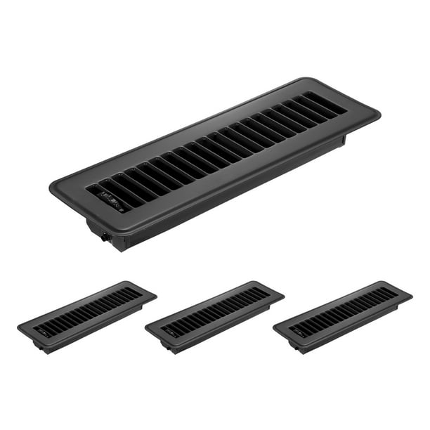 Cubiertas de ventilación de suelo de 2x10 pulgadas, registros de suelo metálicos, cubiertas de ventilación de aire ajustables fácilmente, negras, 4 piezas