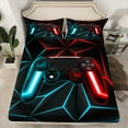 thumbnail image 3 of Feelyou Cartoon Game Console Twin Sheet Sets for Kids, Neon Glowing Honeycomb Twin Fitted Sheet, Cyan Red Gaming Gamer Flat Sheet, Lightweight Room Decor, 3pcs, 3 of 8