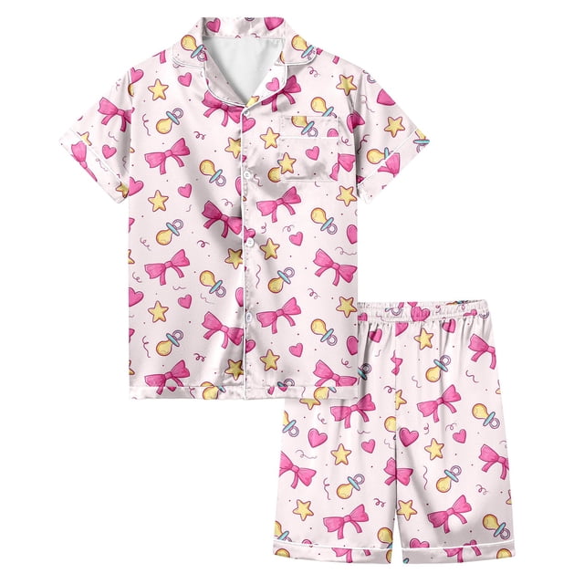 Pyjamas en Satin pour Garçons Imprimé Manches Courtes Ensemble de Pyjamas en Soie pour Enfants Pyjamas Garçons Filles Mode