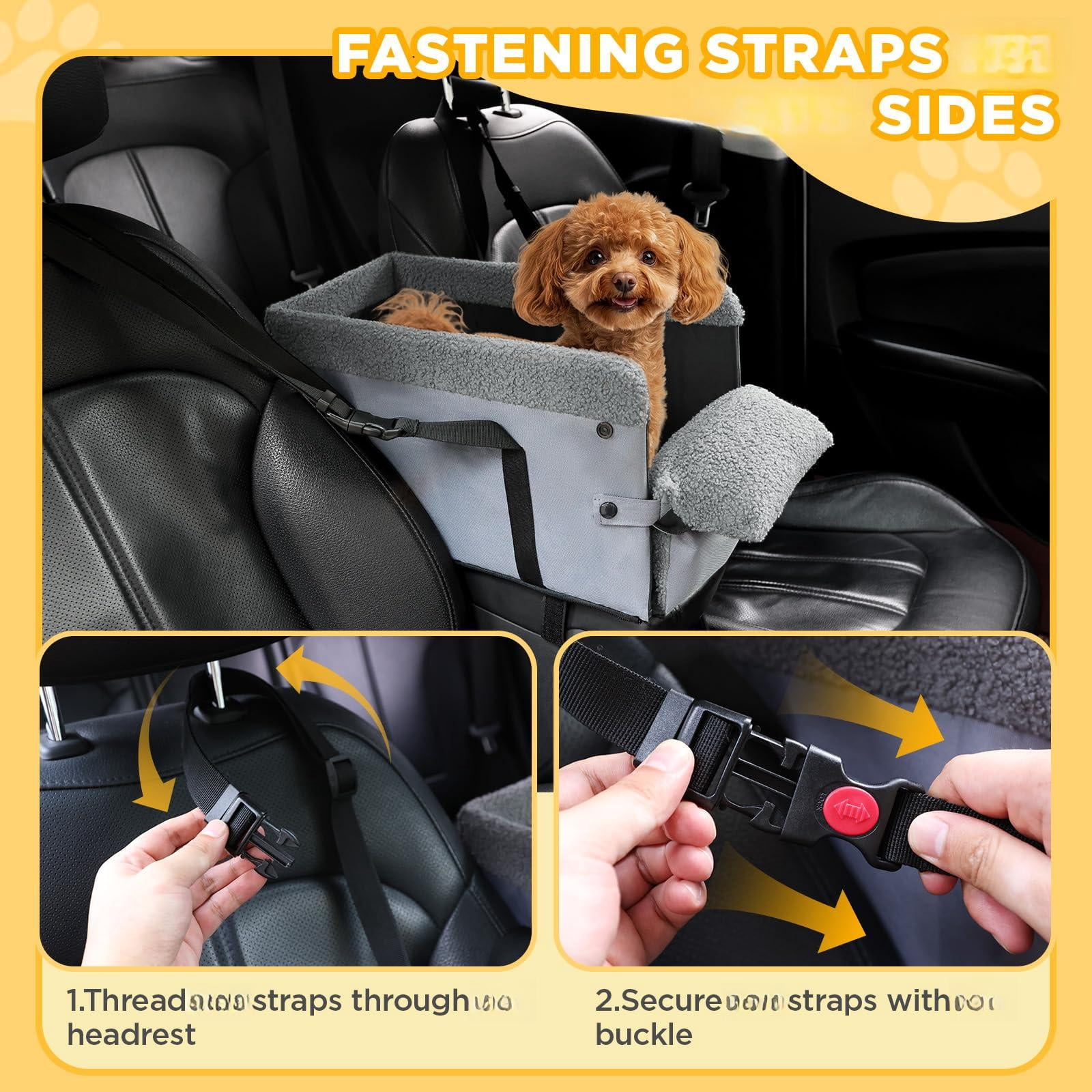 Console Dog Car Seat For Small Dogs Booster Washable Foldable Puppy With Safe Protection Hooks Adjustable Straps And Storage Pocket Pet Up To 15lbs