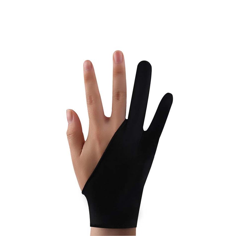 Udiyo 1 Pcs Drawing Gloves Breathable Prevent Mess Up Anti-mistouch Function Artist Gloves Stretchy Soft Fabric Protect Screen with Two Finger Three