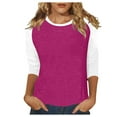 thumbnail image 1 of UANWENN T-Shirts Tendance pour Femmes Hauts Décontractés pour Tous les Jours Design à Blocs de Couleur Élégant pour le Printemps et l'Automne Polyvalent Col Rond Manches 3/4 Chemisiers Manches Longues Chemises pour Femme Chemises Décontractées pour Femmes, 1 of 4