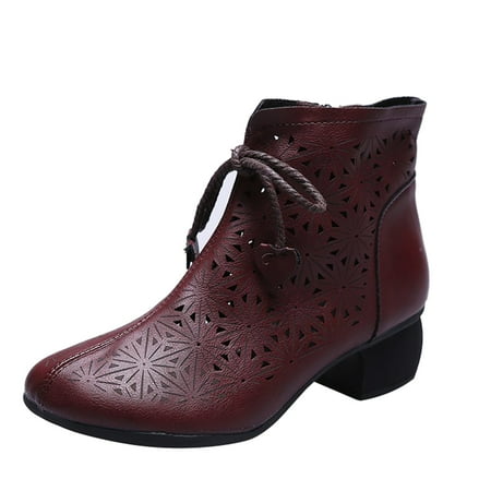 

HSMQHJWE Mid Calf Slouch Boots For Women Booties Women Boots Ladies Fashion Solid Color Leather Hollow Round Toe Side Zipper Heel Short Boots Boots For Girls With Heels