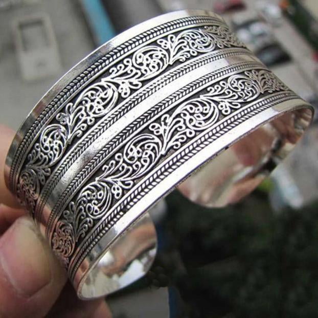 Style Plated Silver Tibet Pair Jewelry Jingle Bangle Bracelet Adjustable 