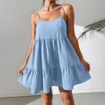 thumbnail image 5 of Women Spaghetti Strap Ruffle Tiered Short Flowy Dress Casual Beach Vacation Sun, 5 of 8