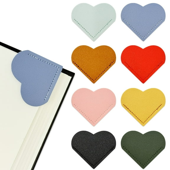 Wrapables Leather Corner Bookmarks, Page Marker, Reading Supplies (Set of 8), Hearts