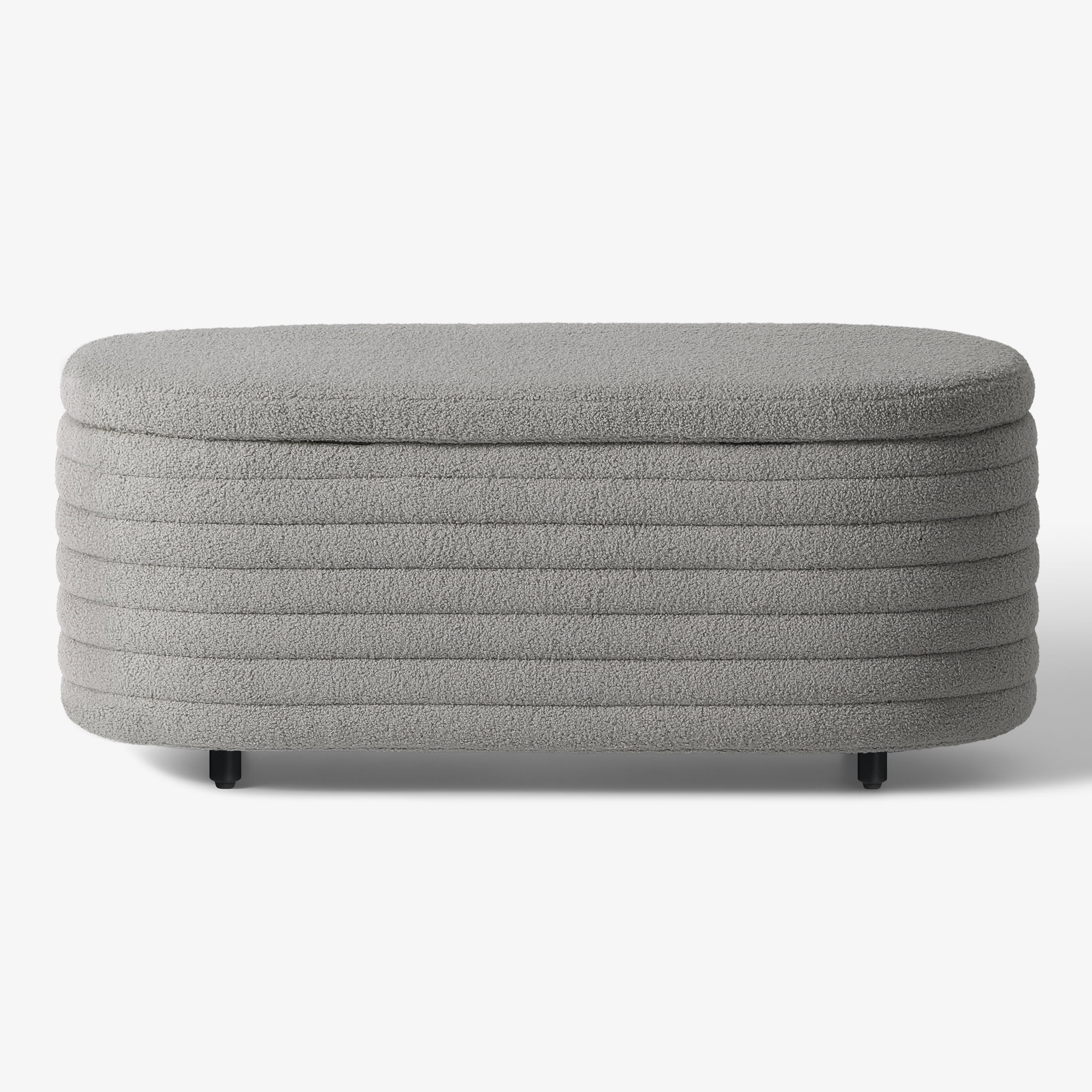 WestinTrends 42" Wide Mid-Century Modern Upholstered Teddy Sherpa Tufted Oval Storage Ottoman Bench, Light Gray