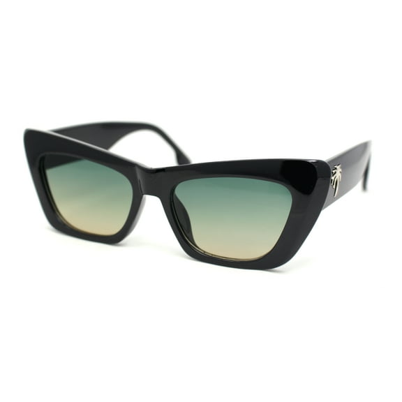 Womens Stylish Palm Tree Deco Mod Cat Eye Retro Sunglasses Black - Green Yellow