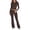 F292 Coffee, variant on Likimi Two Piece Sets For Women Long Sleeve Crew Neck Solid Color Top With Pants Slim Fit Comfortable Outfit Set Red Size S