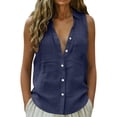 thumbnail image 2 of Womens Sleeveless Button Down Shirt Collar Cotton Linen Blouse Summer Casual Loose Tank Top Business Casual Outfits, M, 2 of 8