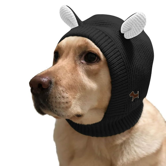 STGRGFHY Black Dog hats for small dogs,dog winter hat,dog ear muffs,Dog Ear Muffs Noise Protection Knitted Hats Pet Neck Ear Warmer for Winter Knitted Cap for Anxiety Calm Down for Dog Cat