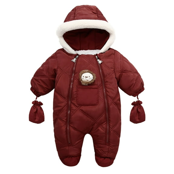 Zshosam Baby Bunting Suit Newborn Fleece Jumpsuit Hooded Warm Thicken Winter Outwear Snowsuit for Baby Girls and Boys Size 12 18 Months,(Wine 12-18 Months)