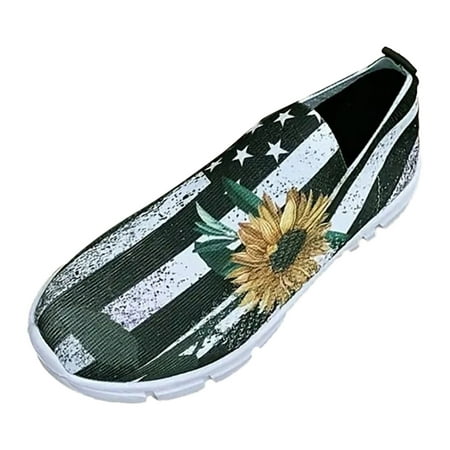 

SEMIMAY Fashion Spring And Summer Women Sports Shoes Flat Bottom Light Slip On Mesh Breathable Comfortable Sunflower Star Stripes Pattern Green