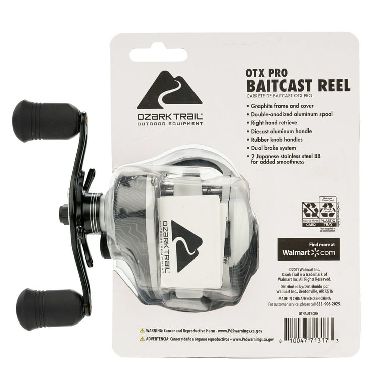 Ozark Trail OTX Pro Baitcast Fishing Reel, Black - Lightweight Graphite  Frame and Cover, 7+1 Ball Bearings 