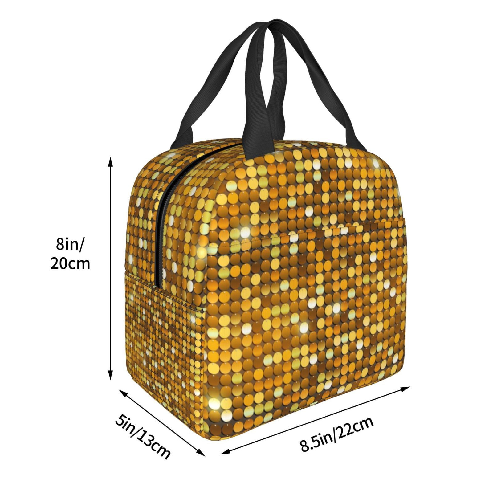 Naloa Bright Shiny Golden Print Lunch Box for Women Men,Insulated Lunch Bag,Lunchbox,Thermal Leakproof Cooler,Reusable Lunch Tote Bag for Work School Travel Picnic