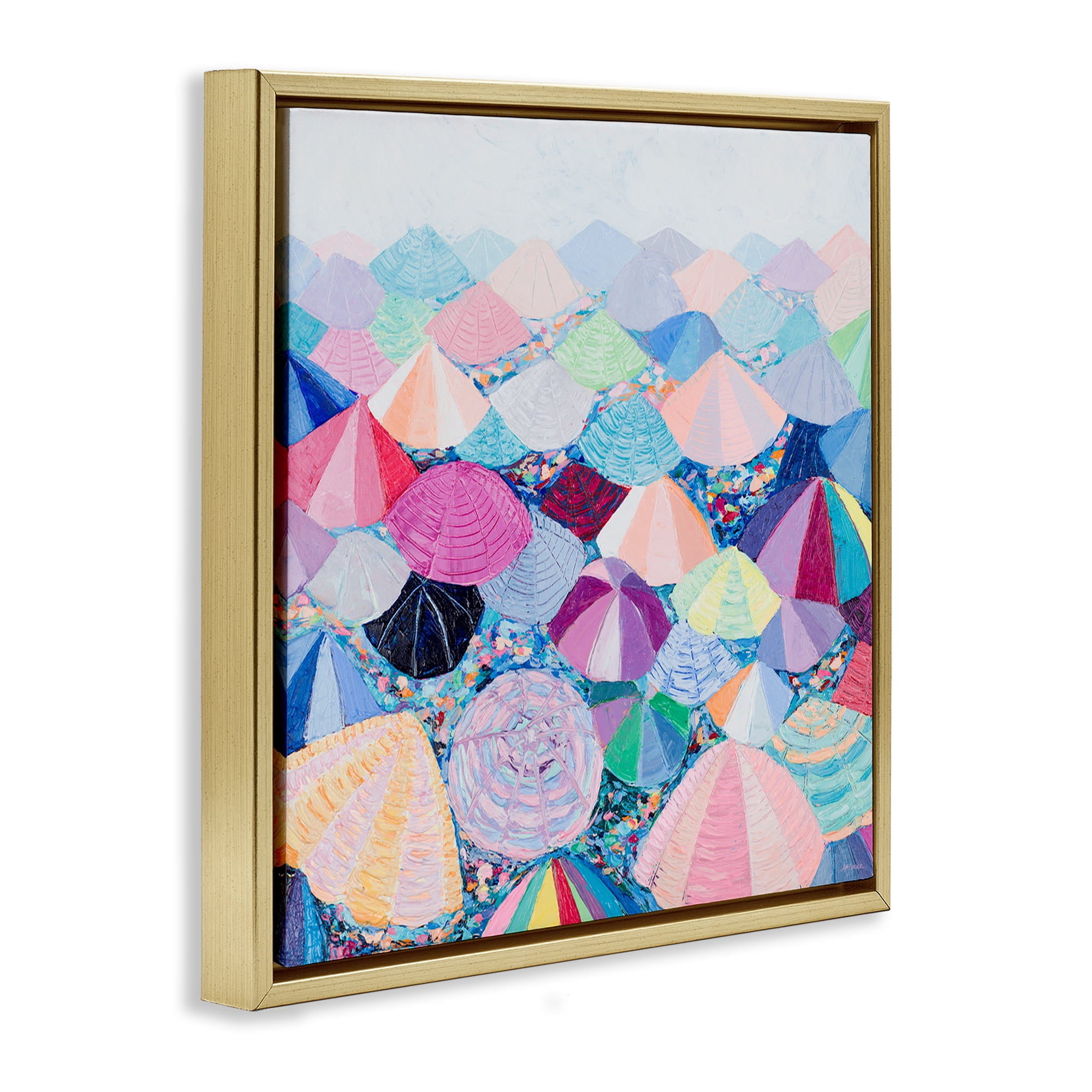 Stupell Industries Pastel Umbrella Nation Abstract Painting Gold Floater Framed Canvas Art Print Wall Art, 25 x 25