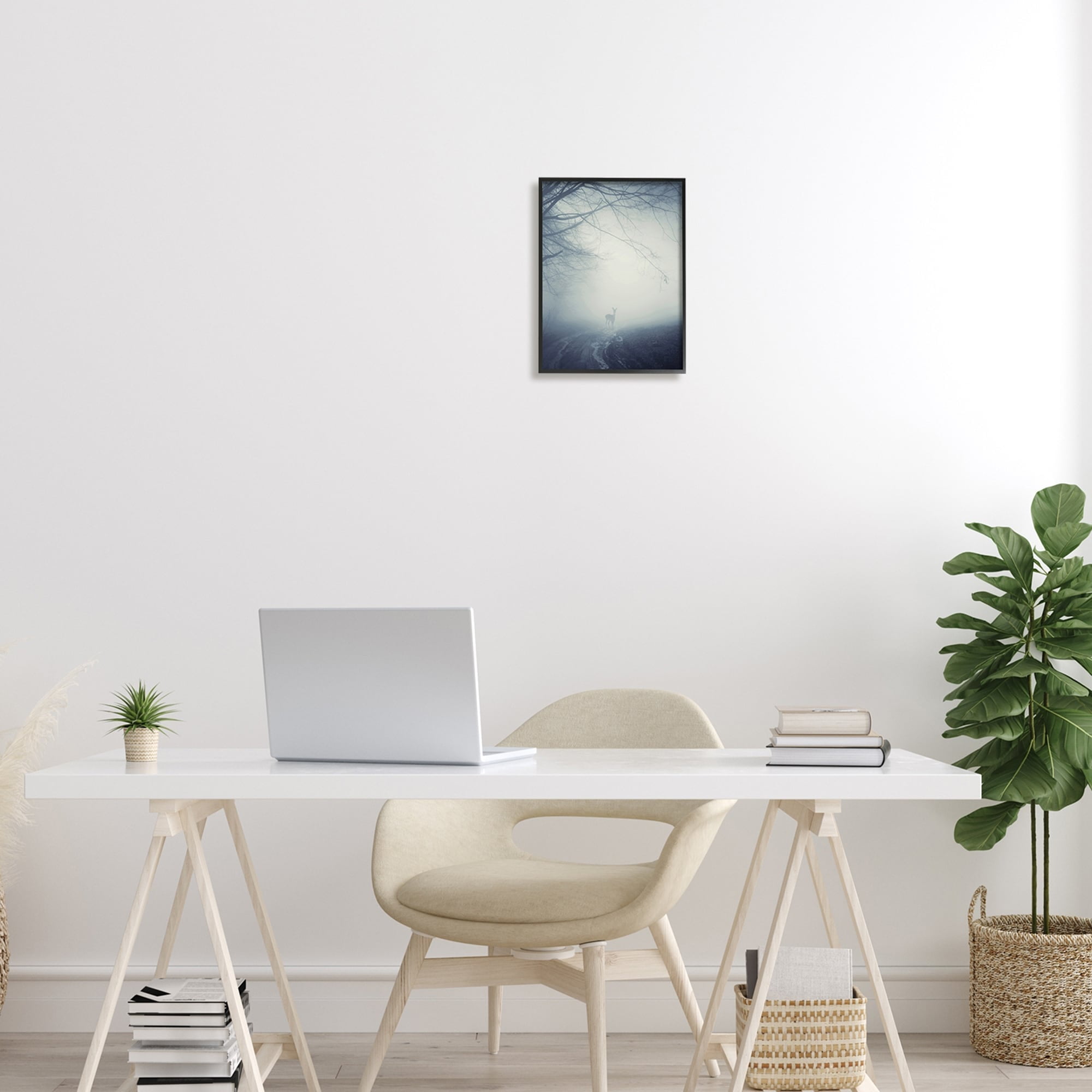 Stupell Industries Serene Monochromatic Deer Standing Foggy Nighttime Scene, 16 x 20, Design by Incado