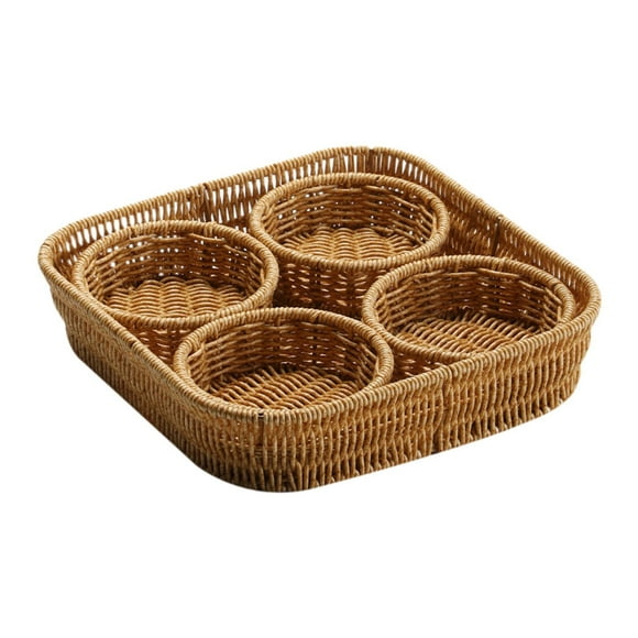 Canasta de pan de ratán de canasta de frutas tejidas con 4 canasta de servicio tejido de plato de compartimento para la mesa de café de comedor de