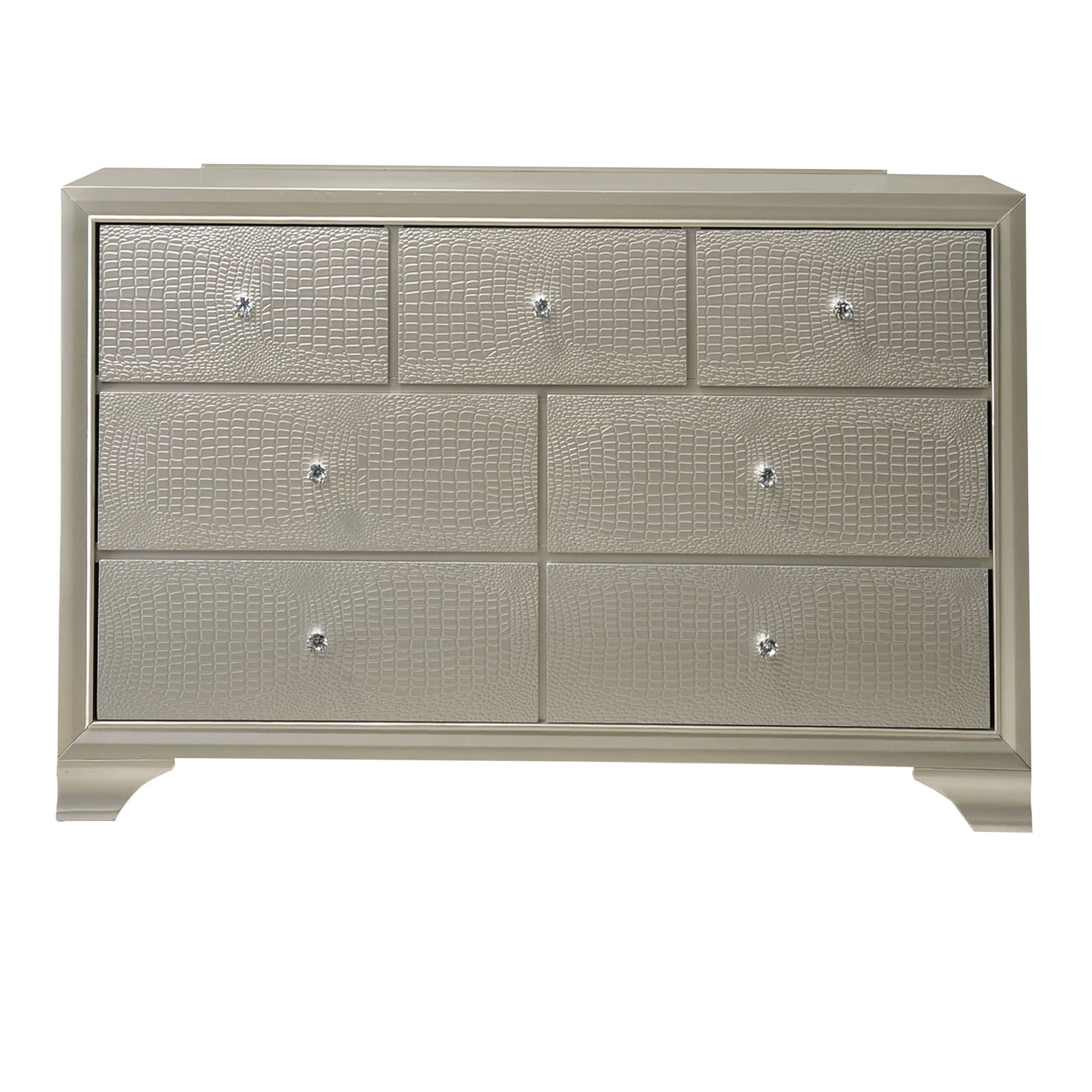 JERFIT 7-Drawer Dresser with Embossed Crocodile Pattern, Modern Glam Champagne Finish Solid Wood Chest of Drawers for Bedroom