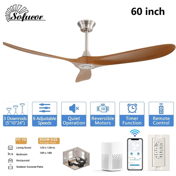 60 Inch Smart Ceiling Fan No Light and Remote/APP/Voice Control Work with Alexa