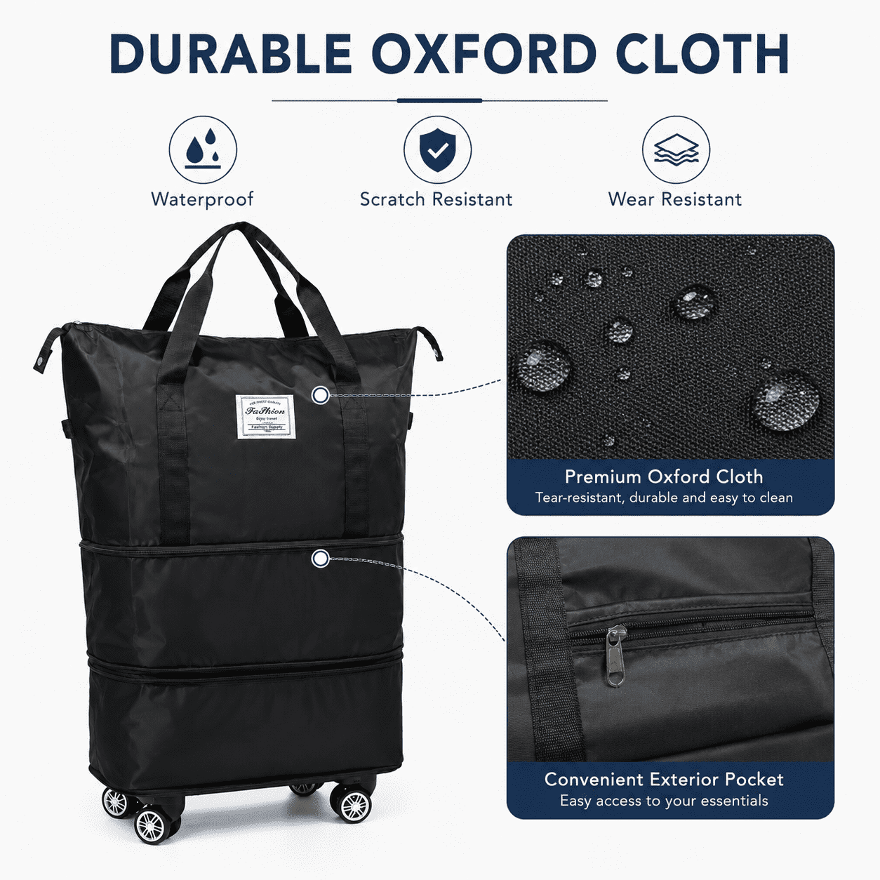 Wheeled Rolling Duffle Bag, Expandable Travel Companion for Weekend Trip and Carry-on Luggage