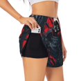 thumbnail image 2 of Bixox Women's Red Black Eastern Panda Warrior pattern 2 in 1 Running Shorts - Lightweight Athletic Workout Gym Yoga Shorts Liner with Pockets - X-Large, 2 of 5