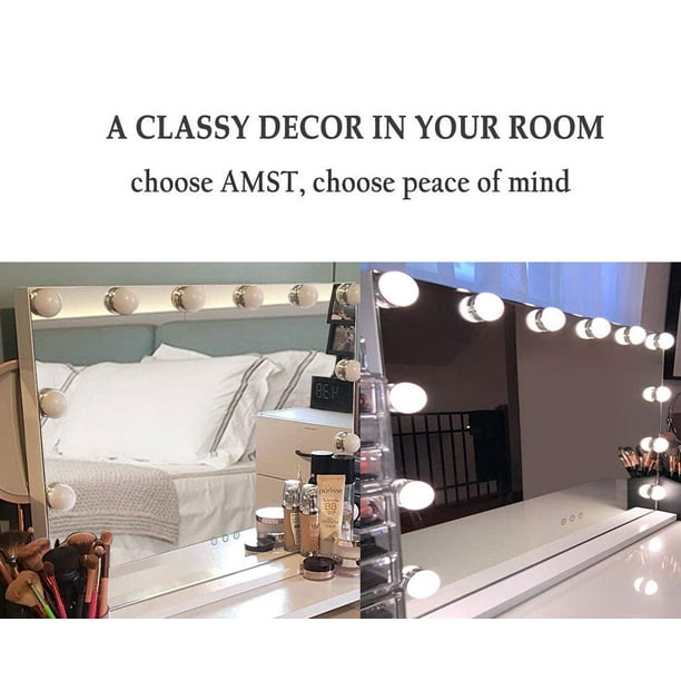 Hollywood Vanity Mirror with Lights, Lighted Makeup Mirror with 12pcs Dimmable  Bulbs, Tabletop or Wall Mounted Mirror, 3 Color Lighting Modes, USB Port, Smart  Touch Control, L22.83 X H17.5 Inch 