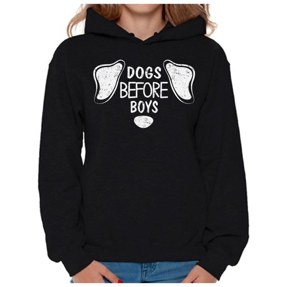 Dogs Before Boys Women Hoodie Dog Owner Gifts Anti Valentines Day Hooded Sweatshirt for Women Funny Sweater for Her