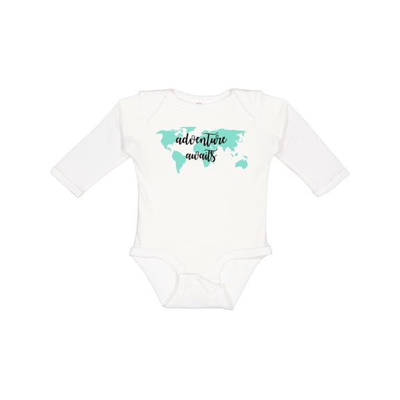 Inktastic Adventure Awaits Teal World Map Boys or Girls Long Sleeve Baby Bodysuit
