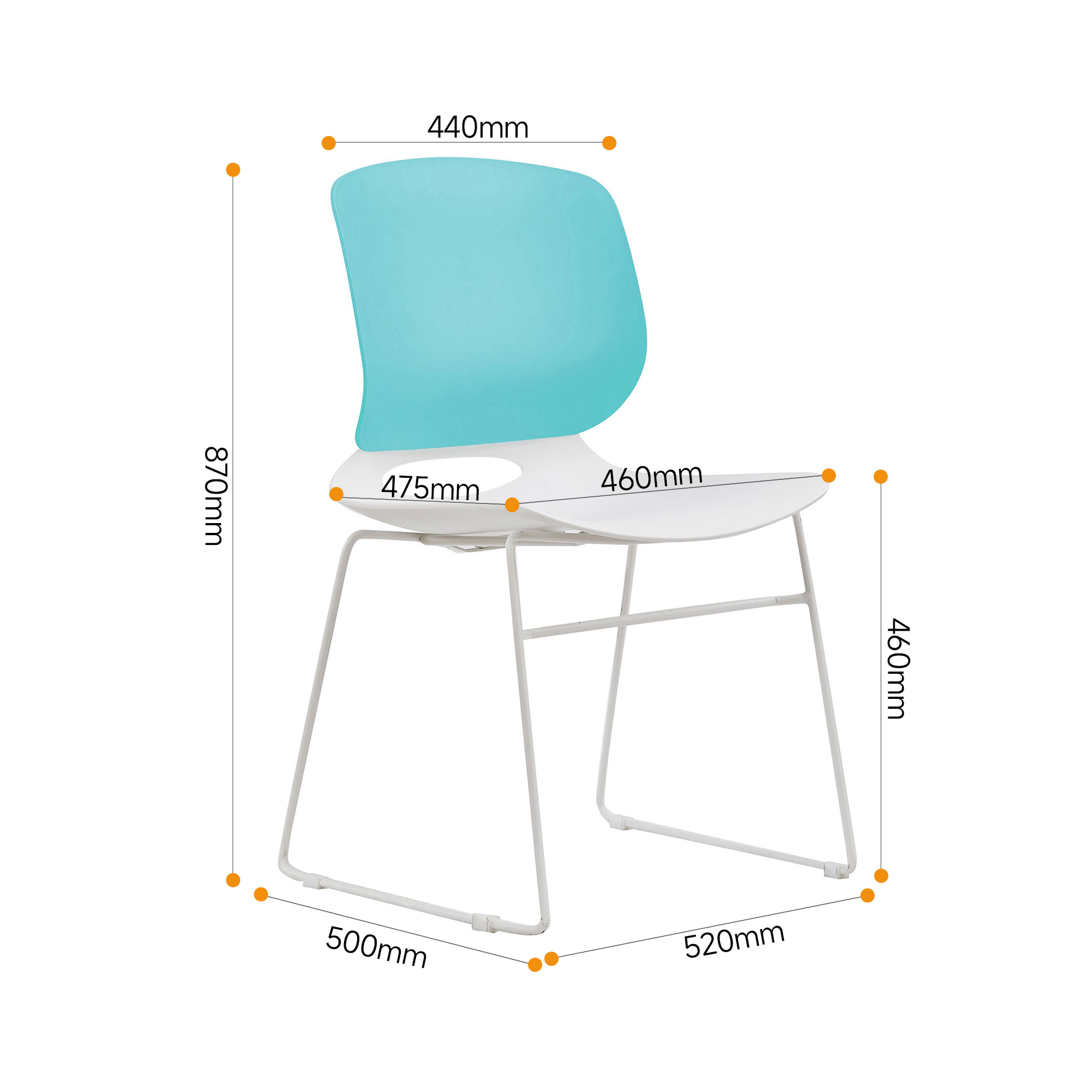 Office Chairs, Stackable Chairs Set of 4 with Polypropylene Seat and Fiberglass Back, Ergonomic Desk Chairs for Home Office, 34.5 Inch White and Blue