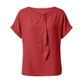 thumbnail image 4 of LEKODE Womens Linen Blouses Short Sleeve Tunic Tops for Women Solid Summer Tops Hippie Clothes Hawaiian Shirts Lightweight Linen Blouses Loose Fit Tee Tops Red M, 4 of 4