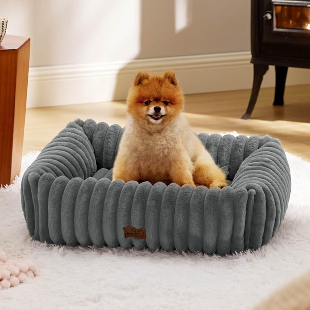 Cama para perros, bonita, lavable, ortopédica, peluda, de pana, gris