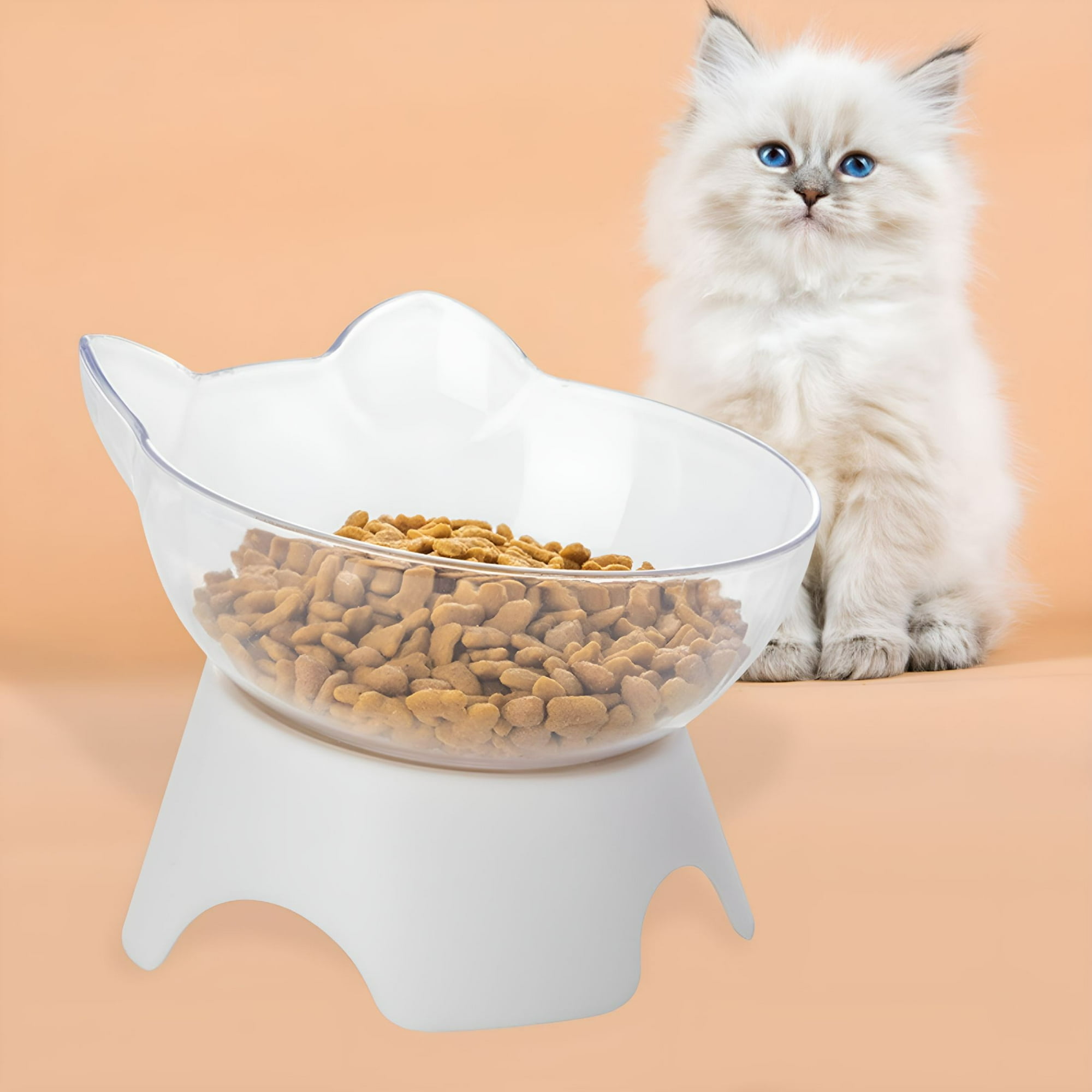 ACDANC 2026 New 15 Degree Tilted Elevated Cat Bowls Feeding Station with Stand Non Raised Dish Water Food Bowls for Indoor Cats,Small Medium Large Dog,Kitty Bowl Clear