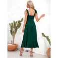 thumbnail image 6 of Women's Square Neck Tie Strap Midi Dress in Solid Urban Style with Peplum and Slit Sleeveless Flounce Hem 100% Polyester, 6 of 10