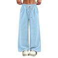 thumbnail image 2 of HomeDM Wide Leg Sweatpants with Pockets Drawstring Elastic Waist Lounge Sky Blue Athletic Pants for Workout Running Size XL, 2 of 6