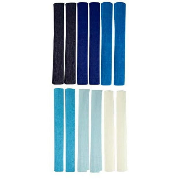Crepe Paper Roll - 12-Pack Paper Party Sheets for Wedding Ceremony, Festival, Birthday Party, Events Decoration, 6 Assorted Colors, Blue Themed, 16.5 inches Wide, 8.2 Feet Long -