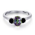 thumbnail image 3 of Gem Stone King 925 Sterling Silver Green Mystic Topaz and Black Diamond Engagement Ring for Women | 1.34 Cttw | Oval 7X5MM | Gemstone November Birthstone | Size 8, 3 of 6