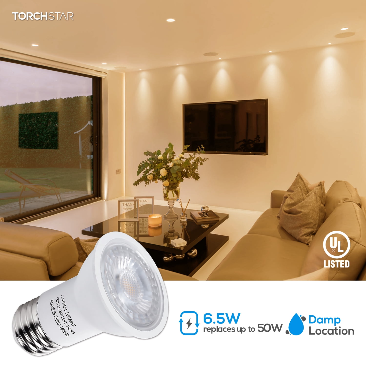 6 Pack LED PAR16 Spot Light Bulbs, 6.5W(50W Eqv.) 500lm E26 Medium Base Dimmable Spotlight, 3000K Warm White