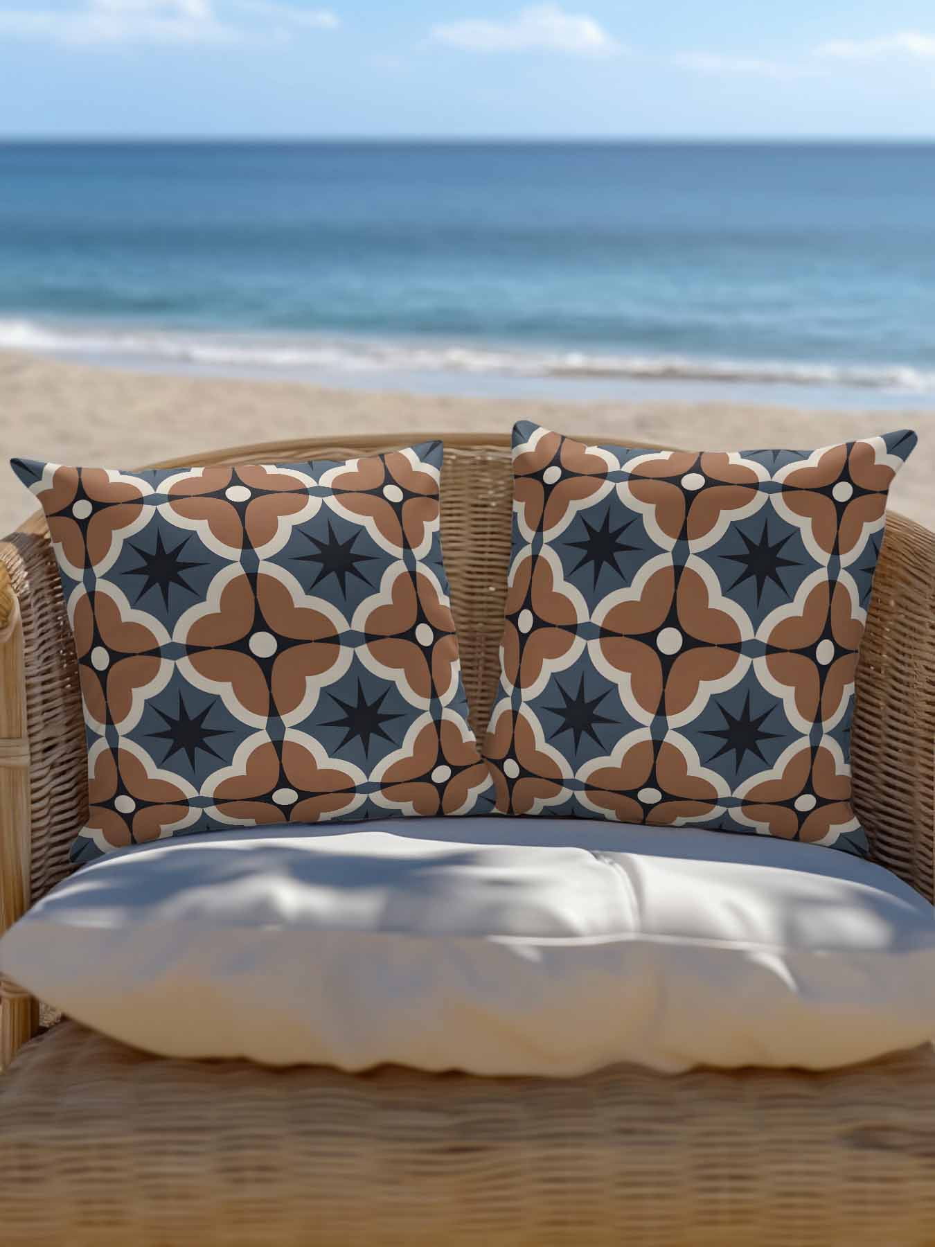 1 Pack Outdoor Pillows Waterproof, Blue Brown Flowers Indoor/Outdoor Throw Pillows with Inserts, Farmhouse Boho Geometric Floral Decorative Pillow for Patio Furniture Chairs Couch