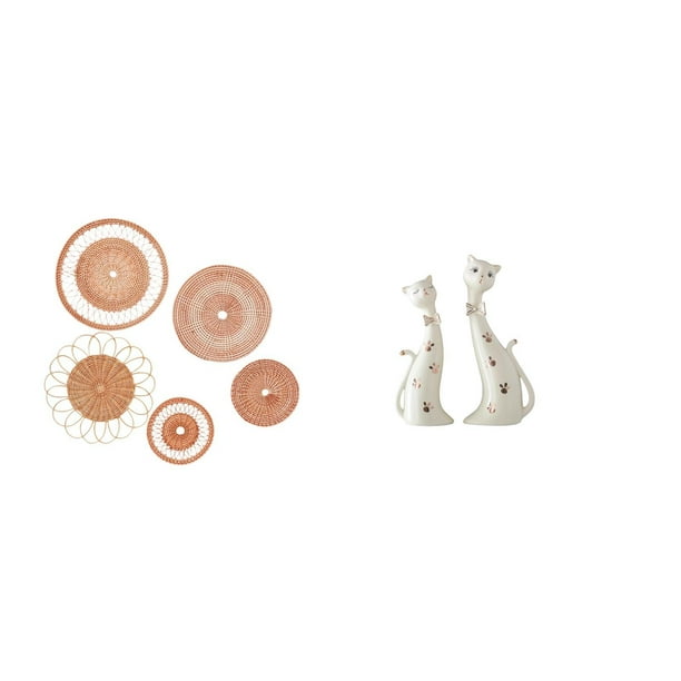 Manualidades de pared,Decoración de pared colgante. Ratán tejido artesanal.,Figura de gato,Esculturas de gatos de pareja,figura decorativa de gato,Esculturas de parejas de gatos