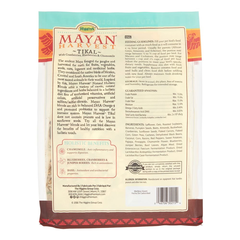 Higgins Mayan Harvest Tikal Blend Hookbill Bird Food, 20 Lb
