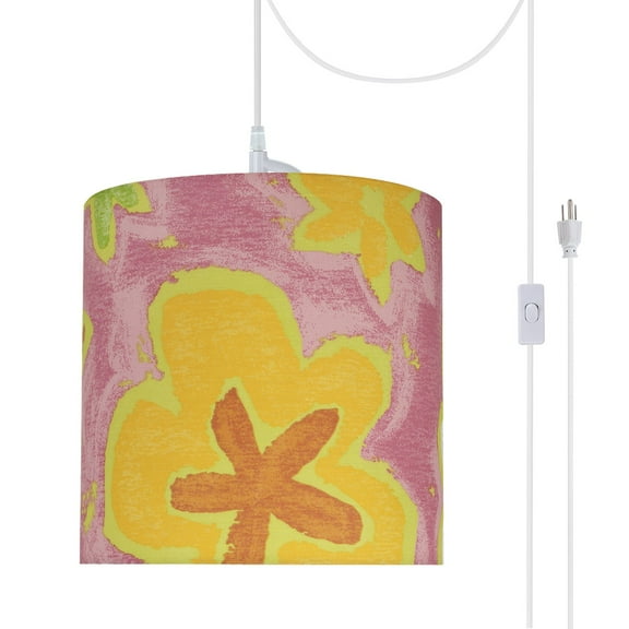 Aspen Creative 71061-21 One-Light Plug-In Swag Pendant Light Conversion Kit with Transitional Drum Fabric Lamp Shade, Pink, 8" width