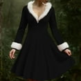 thumbnail image 4 of Women's Casual V-neck Christmas Print Plush Long-Sleeve Casual Dress for Holiday and Everyday Wear, Soft Women's Winter Dress with Festive Design,Black,L, 4 of 5
