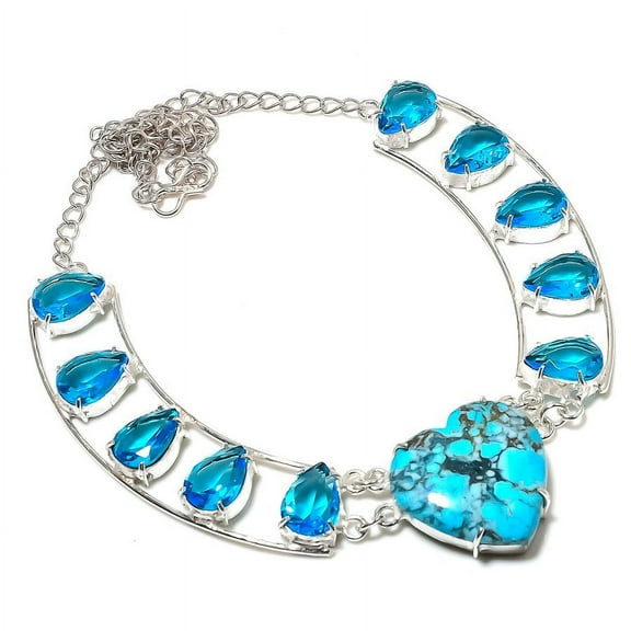 Natural Turquoise,Blue Topaz Gemstone 925 Sterling Silver Gift Necklace 18"