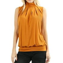 Zenana Women & Plus Sleeveless Mock-TurtleNeck Pleated Top with Waistband