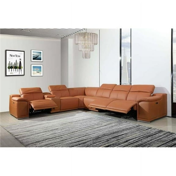 HomeRoots 366352 Camel Power Reclining Sectional with 1-Console, 7 Piece - 241 x 280 x 220.2 in.