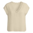 thumbnail image 5 of Craaazy Womens Spring And Summer Lace Trim Linen Top V-Neck Cap Sleeve Casual Blouse for Daily Wear Gifts, 5 of 8