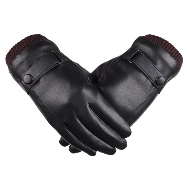 Guantes de cuero sintético para pantalla táctil, para conducir, negros, cálidos, para invierno (talla única)