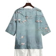 thumbnail image 4 of LEKWK Womens Summer Linen Top Bird Floral Print Trendy Tops 3/4 Sleeve Going Out Tops V Neck Button Decor Art Style Vacation Wear, 4 of 7